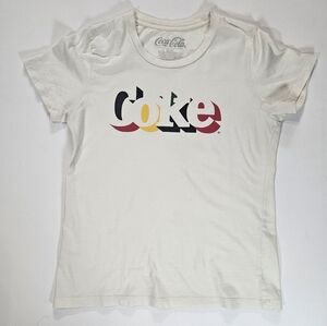 Coca‎ Cola T-shirt Youth Large White Multicolor Logo